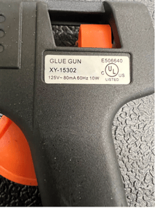 Location of model number for recalled Crafter's Square Glue Gun